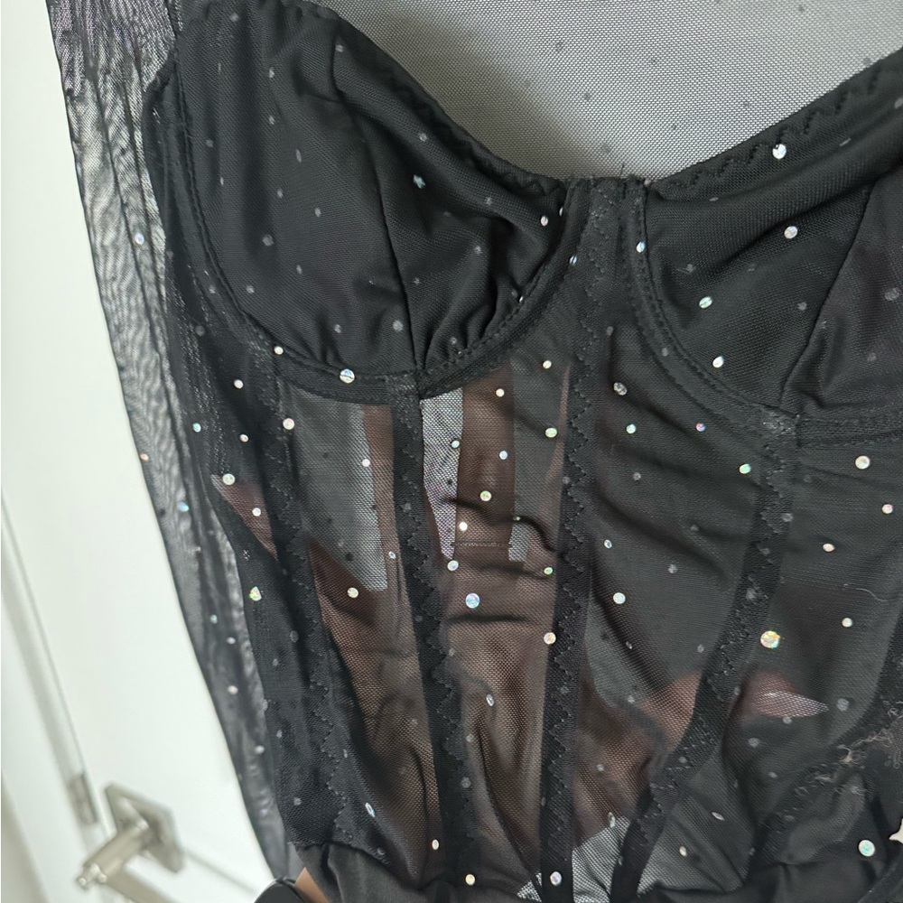 Chic Black Sheer Bodysuit with Sparkling Accents - Picture 2 of 3